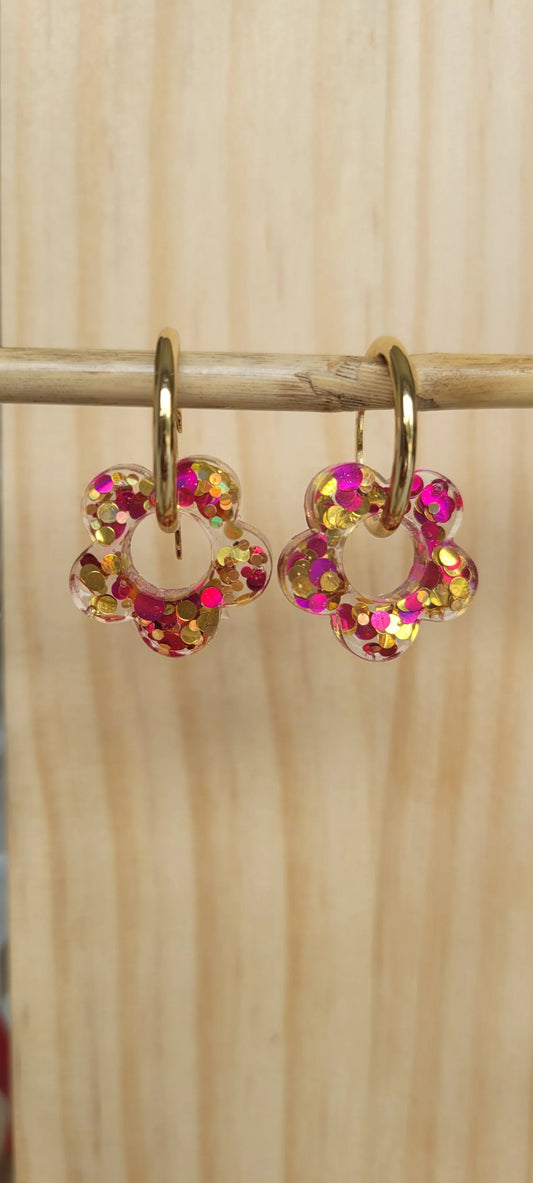 Boucles en résine | Fleurs Rose & Or - L'Atelier de MyMy