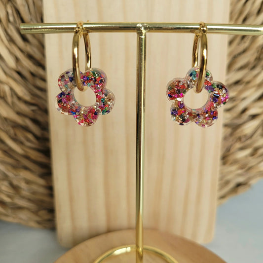 Boucles en résine | Fleurs Multicolore - L'Atelier de MyMy