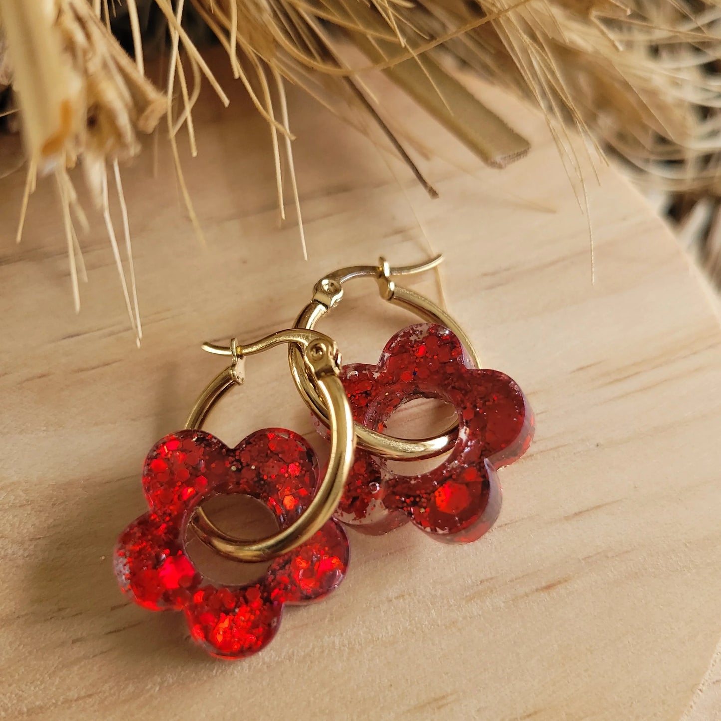 Boucles en résine | Fleurs Rouge - L'Atelier de MyMy