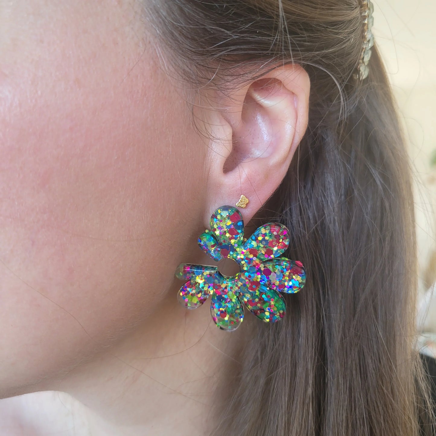Boucles en résine | Corolles Multicolores - L'Atelier de MyMy