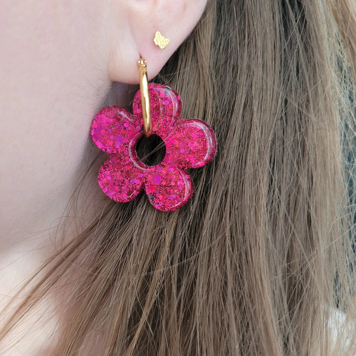 Boucles en résine | Fleurs XL Fuchsia - L'Atelier de MyMy