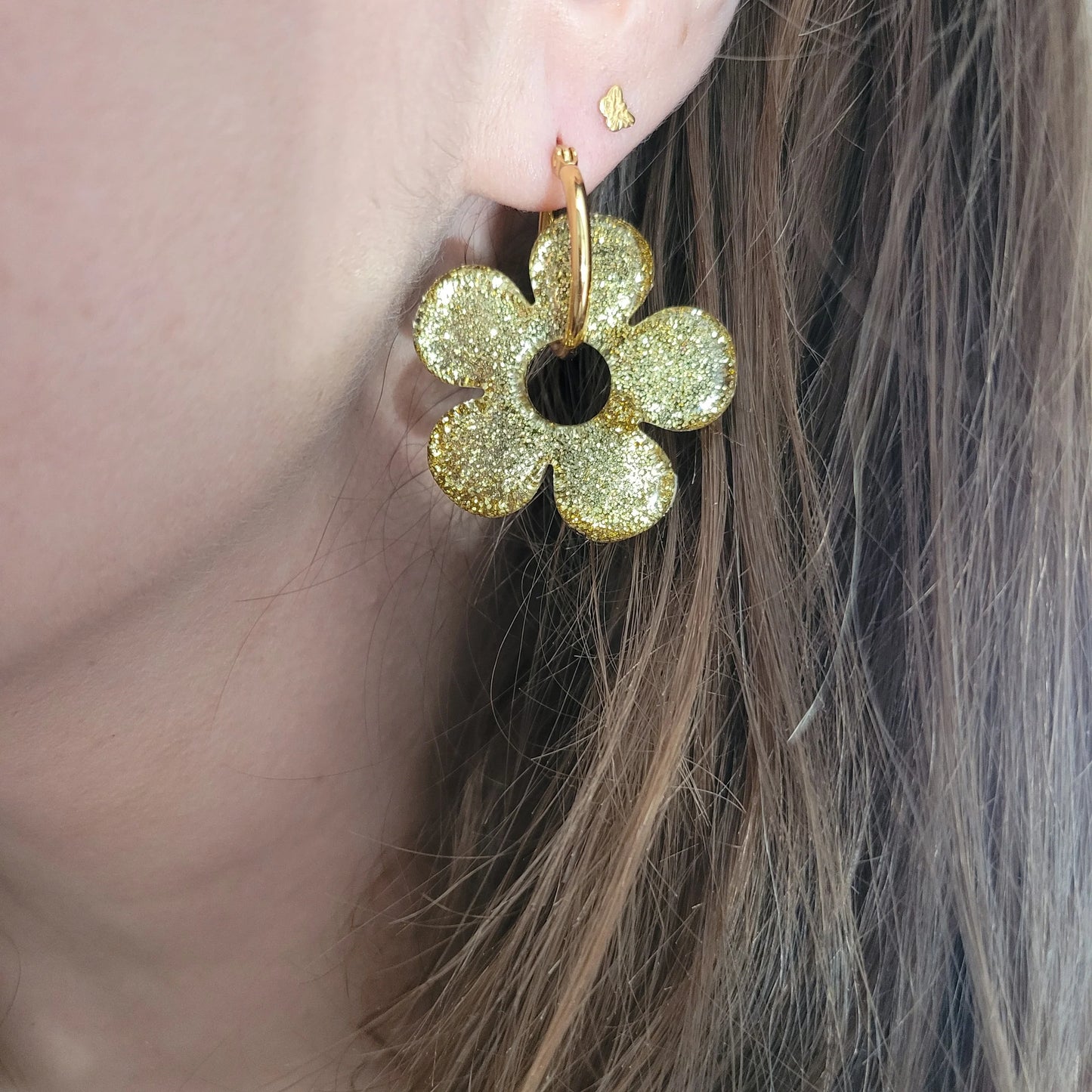 Boucles en résine | Fleurs XL Or - L'Atelier de MyMy