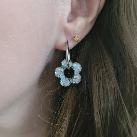 Boucles en résine | Fleurs Argent - L'Atelier de MyMy