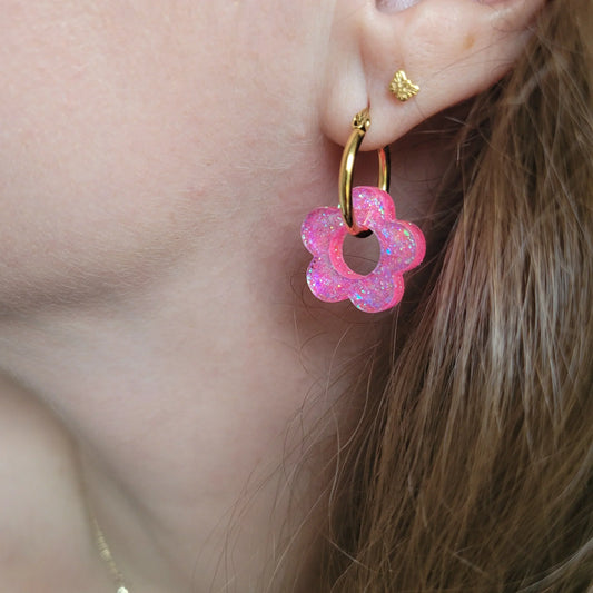 Boucles en résine | Fleurs Rose Pop - L'Atelier de MyMy