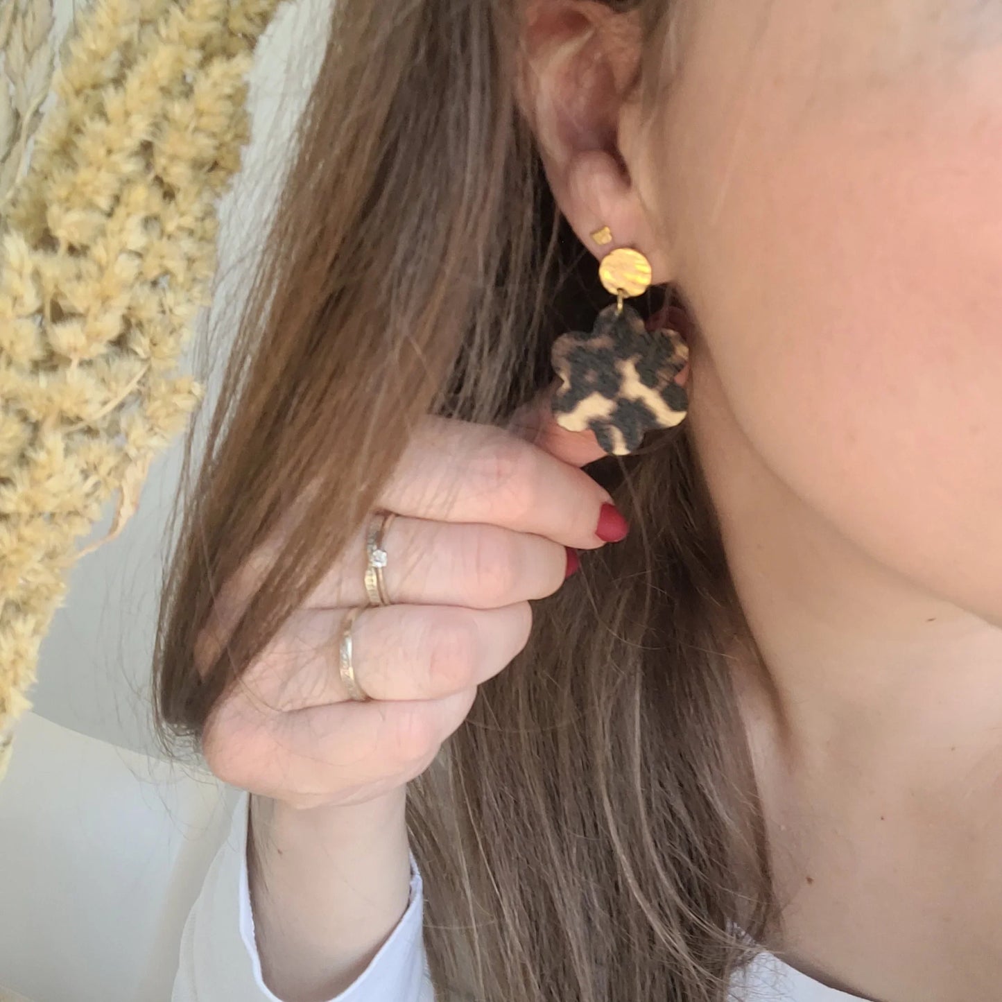 Boucles en Cuir | Fleurs Léopard - L'Atelier de MyMy