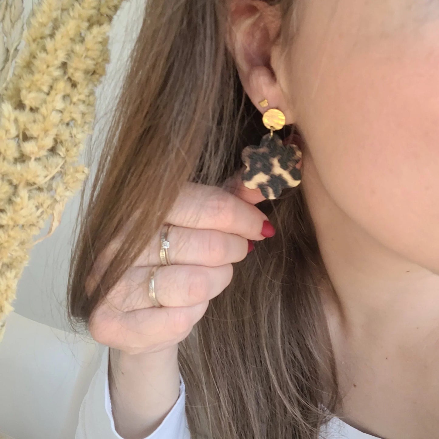Boucles en Cuir | Fleurs Léopard - L'Atelier de MyMy