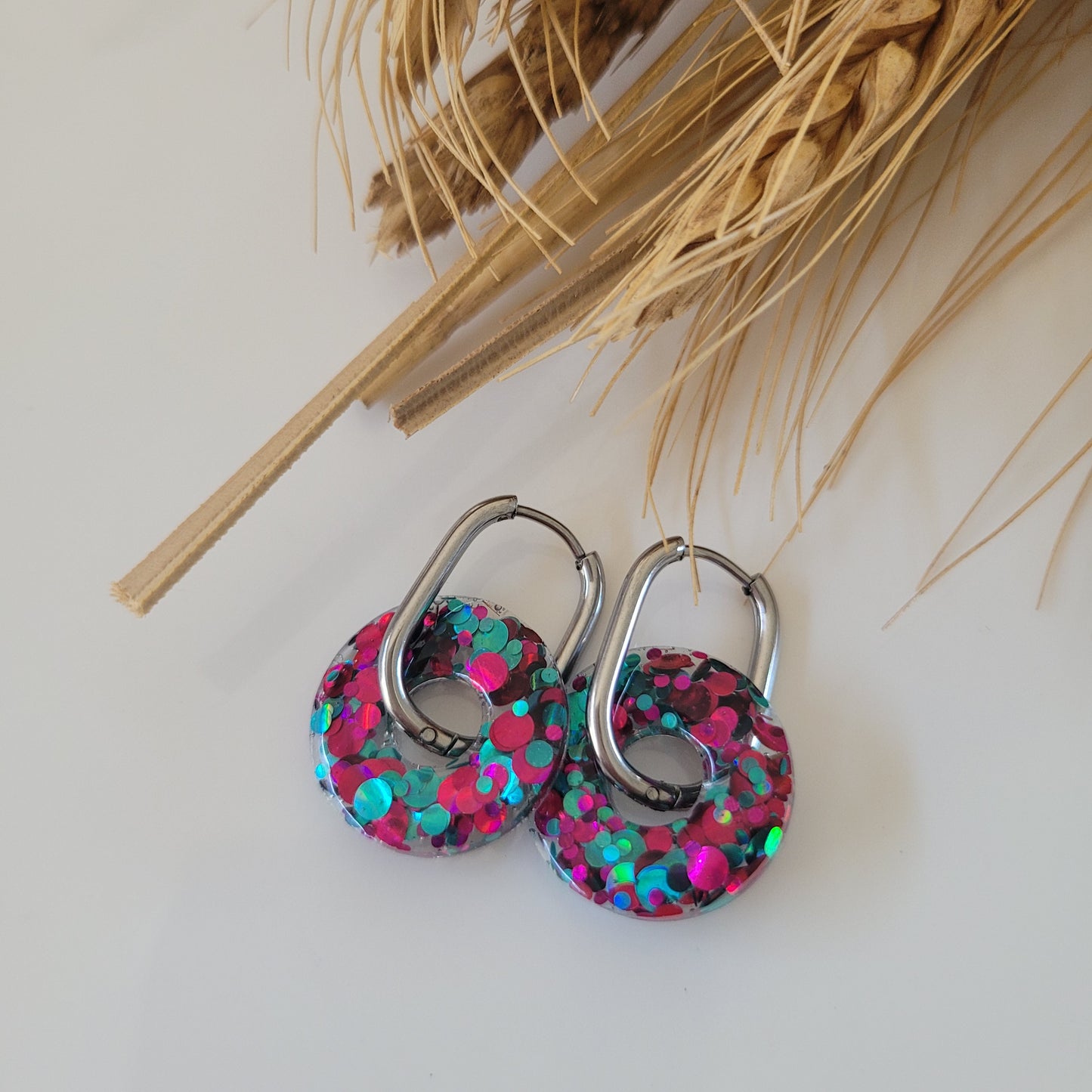 Boucles en résine | Donuts Turquoise & Fushia