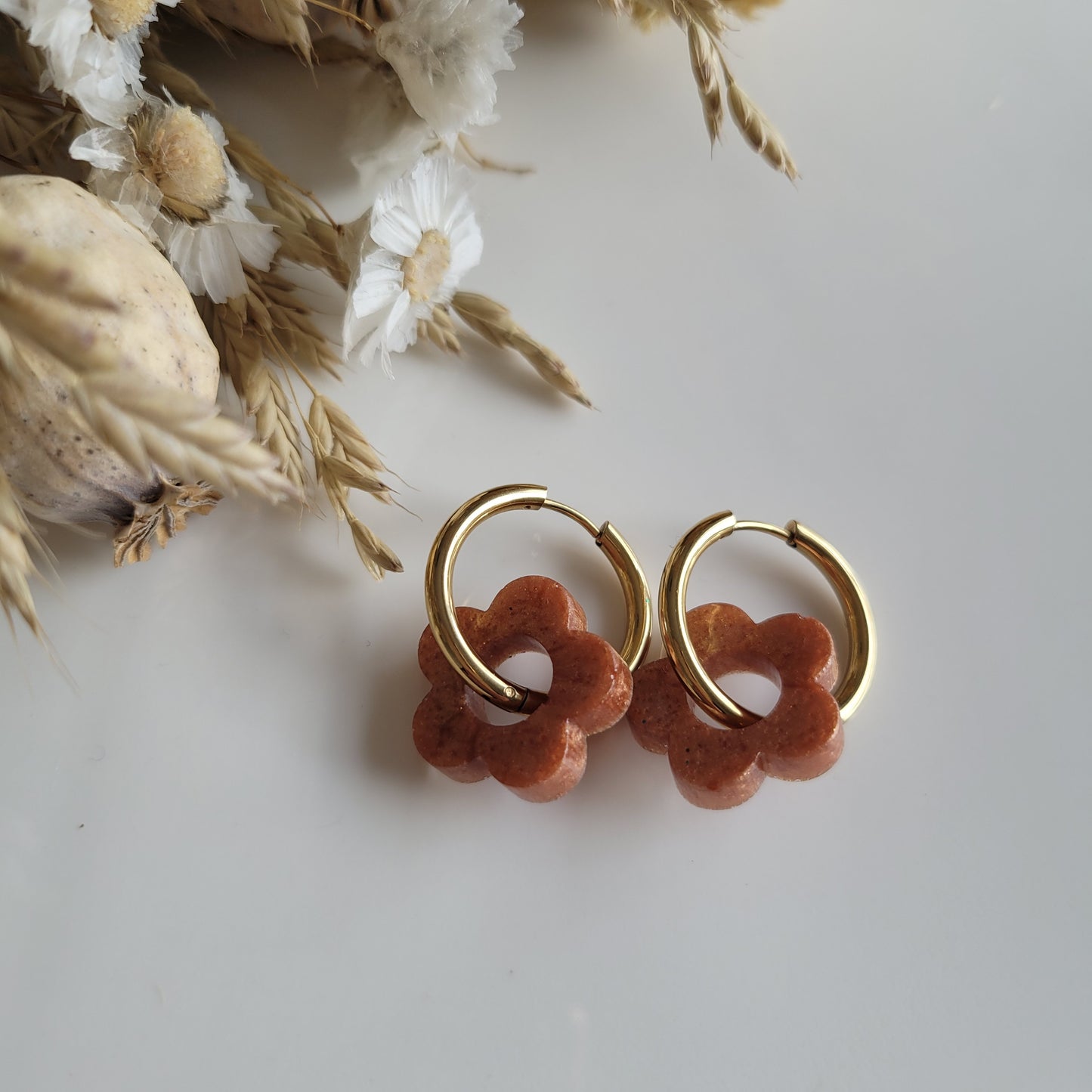 .Boucles en résine | Fleurs Nacrées Cuivré