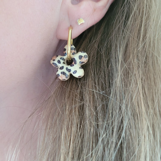 Boucles argile polymère | Pampilles Léopard Crème - L'Atelier de MyMy