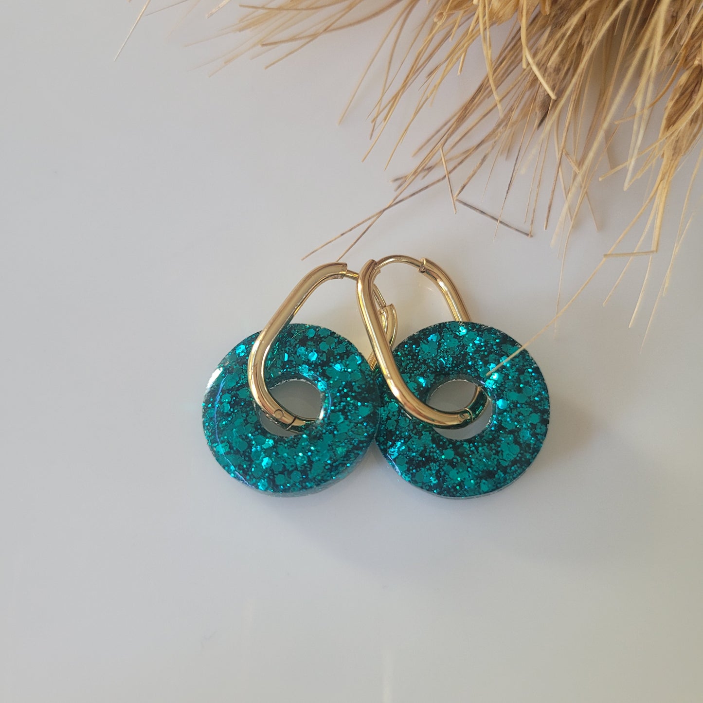 Boucles en résine | Donuts Vert Emeraude
