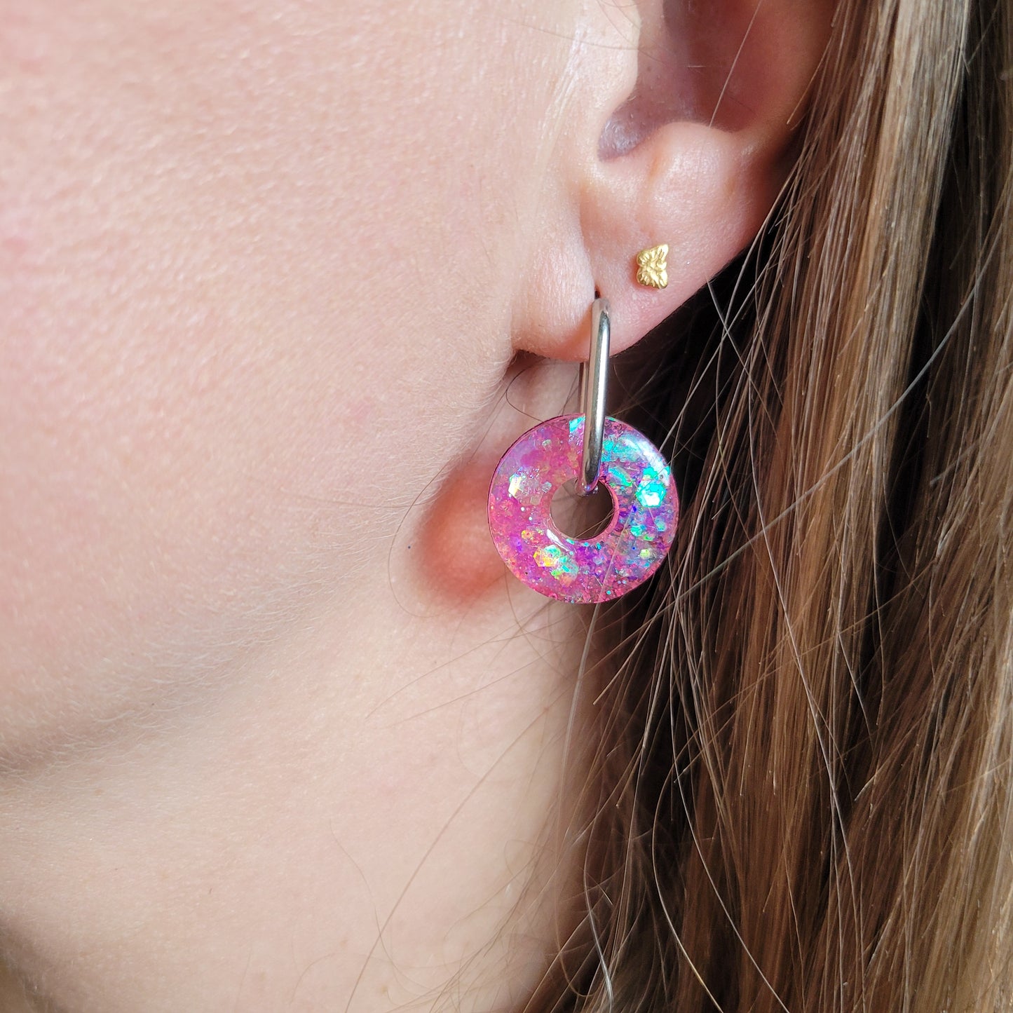 Boucles en résine | Donuts Rose Fluo
