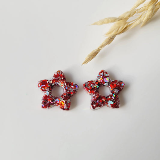 Boucles en résine | Fleurs de Tiaré Rouge & Argent