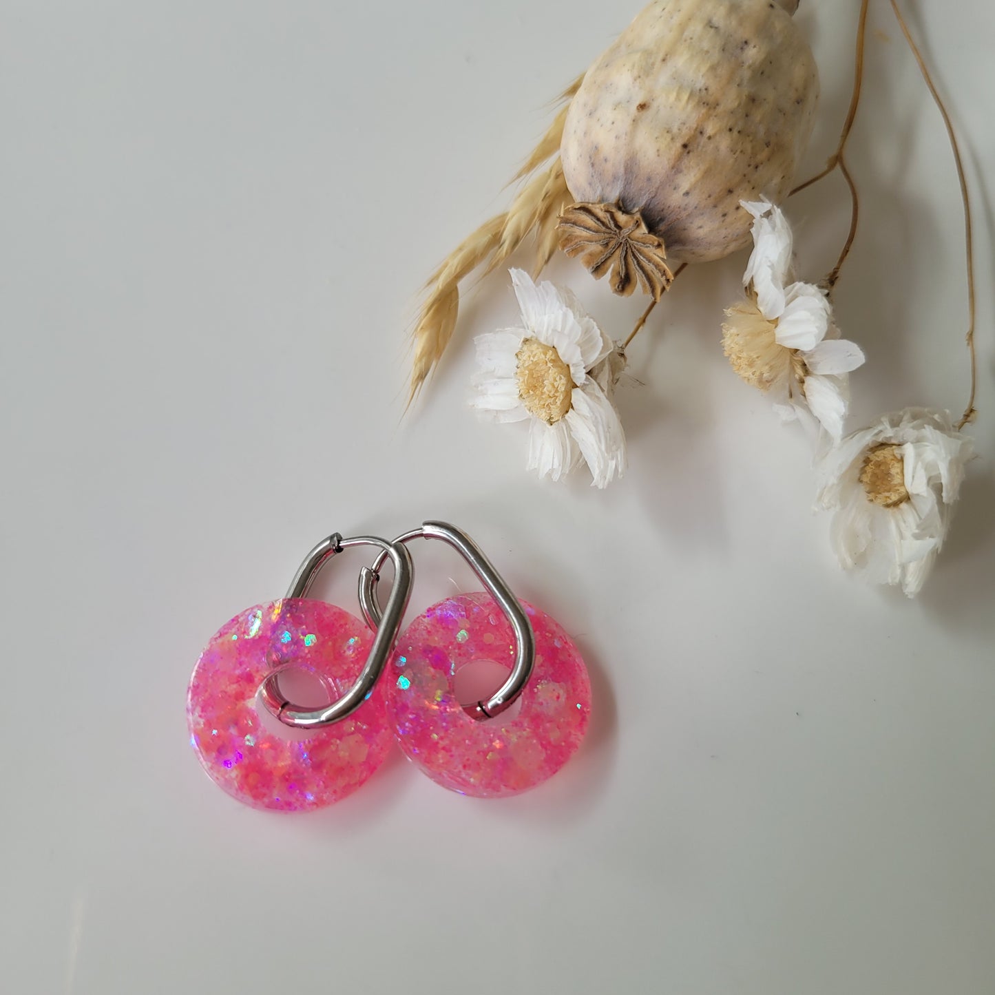 Boucles en résine | Donuts Rose Fluo