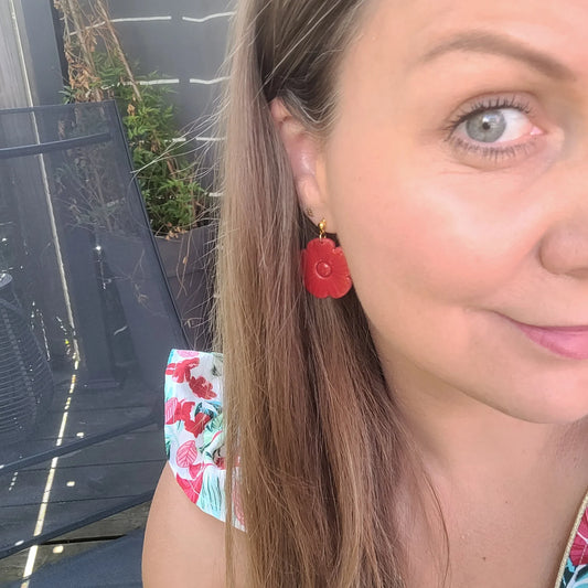 Boucles argile polymère | Flower Power Rouge - L'Atelier de MyMy