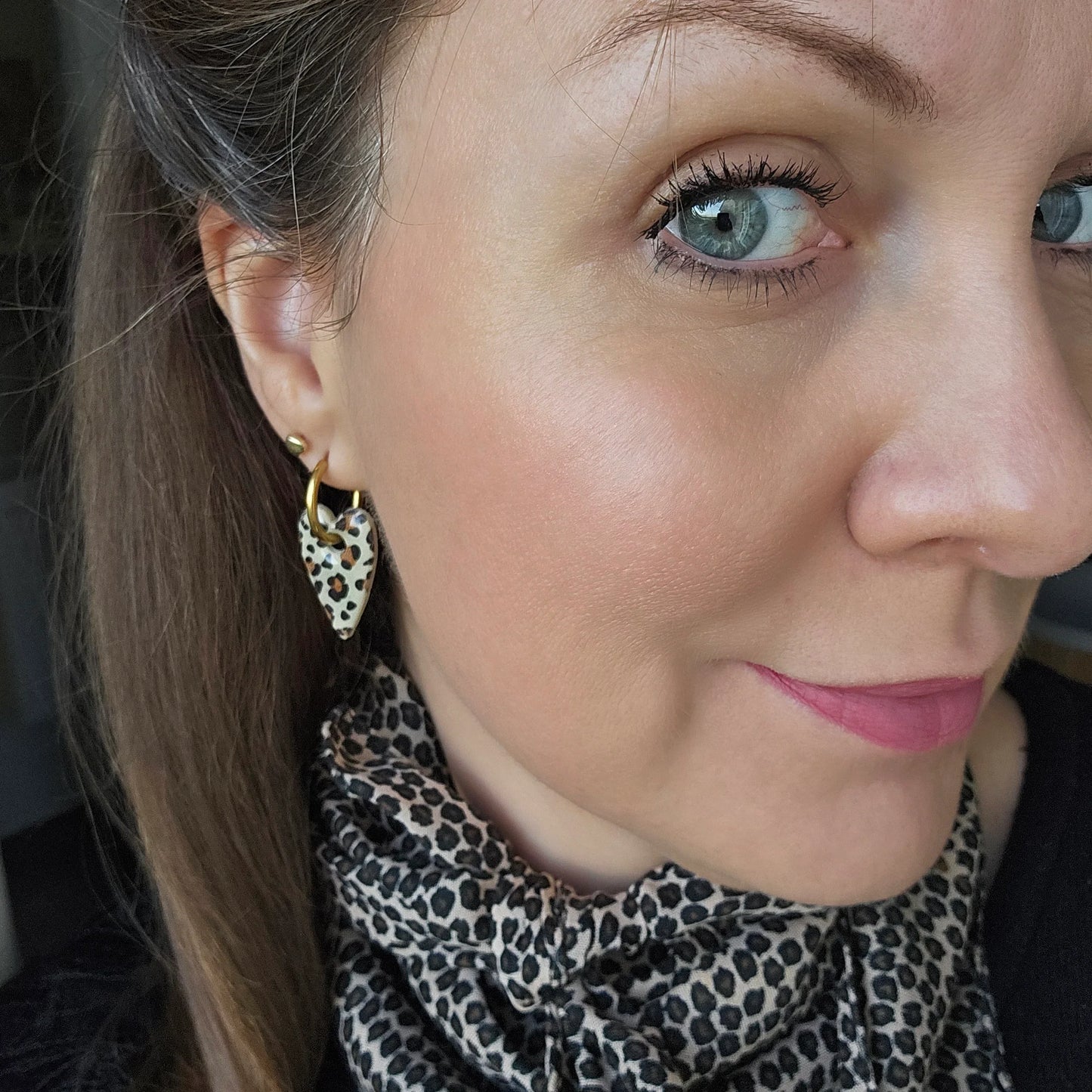 Polymer Clay Earrings | Leopard Heart