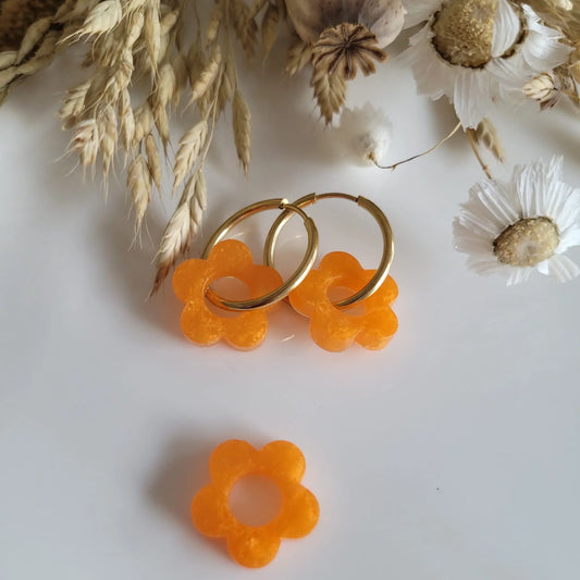 Boucles en résine | Fleurs Nacrées Orange - L'Atelier de MyMy