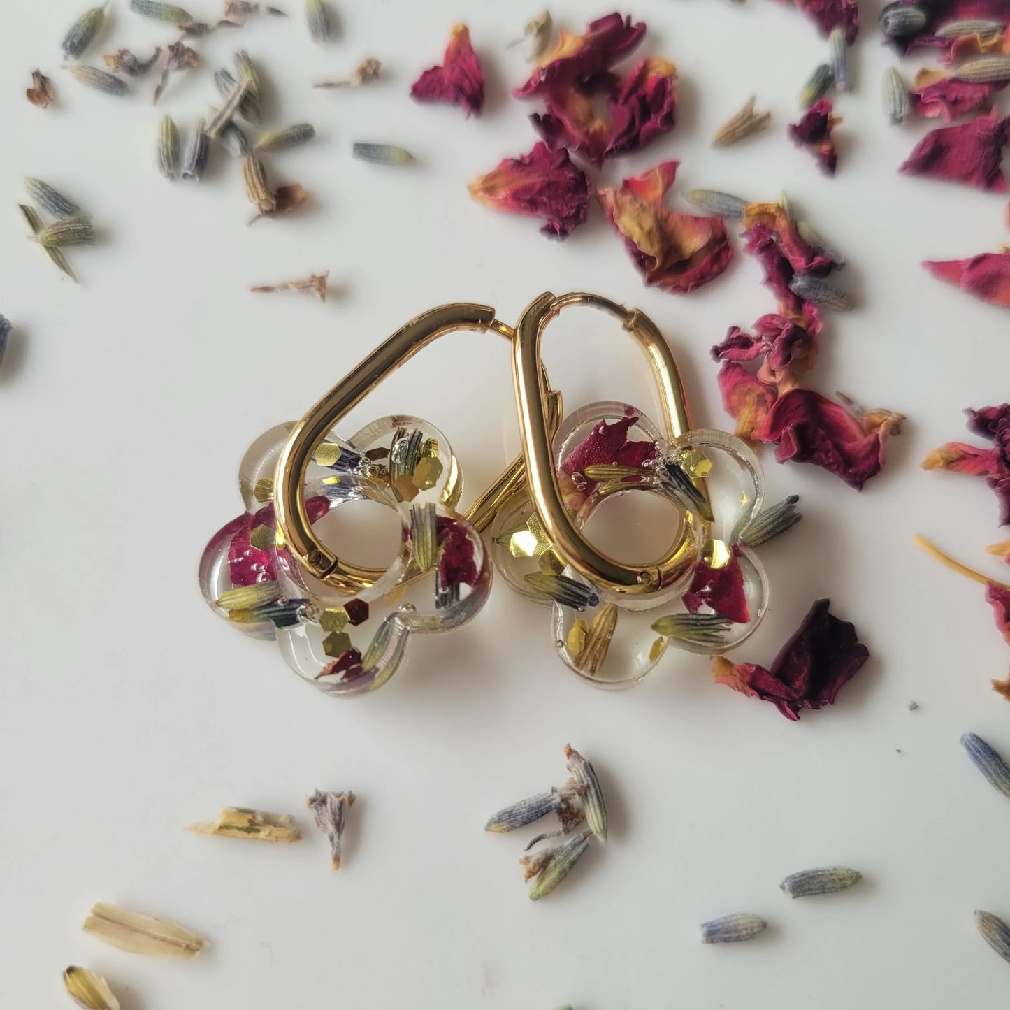 Boucles en résine | Fleurs de Lavandin & Pétales de Roses - L'Atelier de MyMy