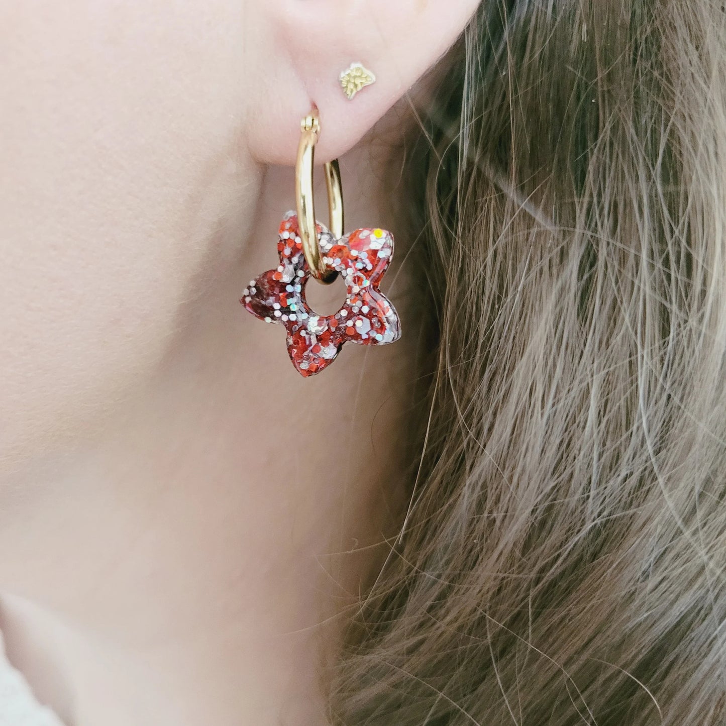 Boucles en résine | Fleurs de Tiaré Rouge & Argent
