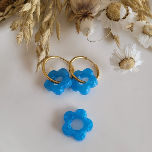 Boucles en résine | Fleurs Nacrées Bleu - L'Atelier de MyMy