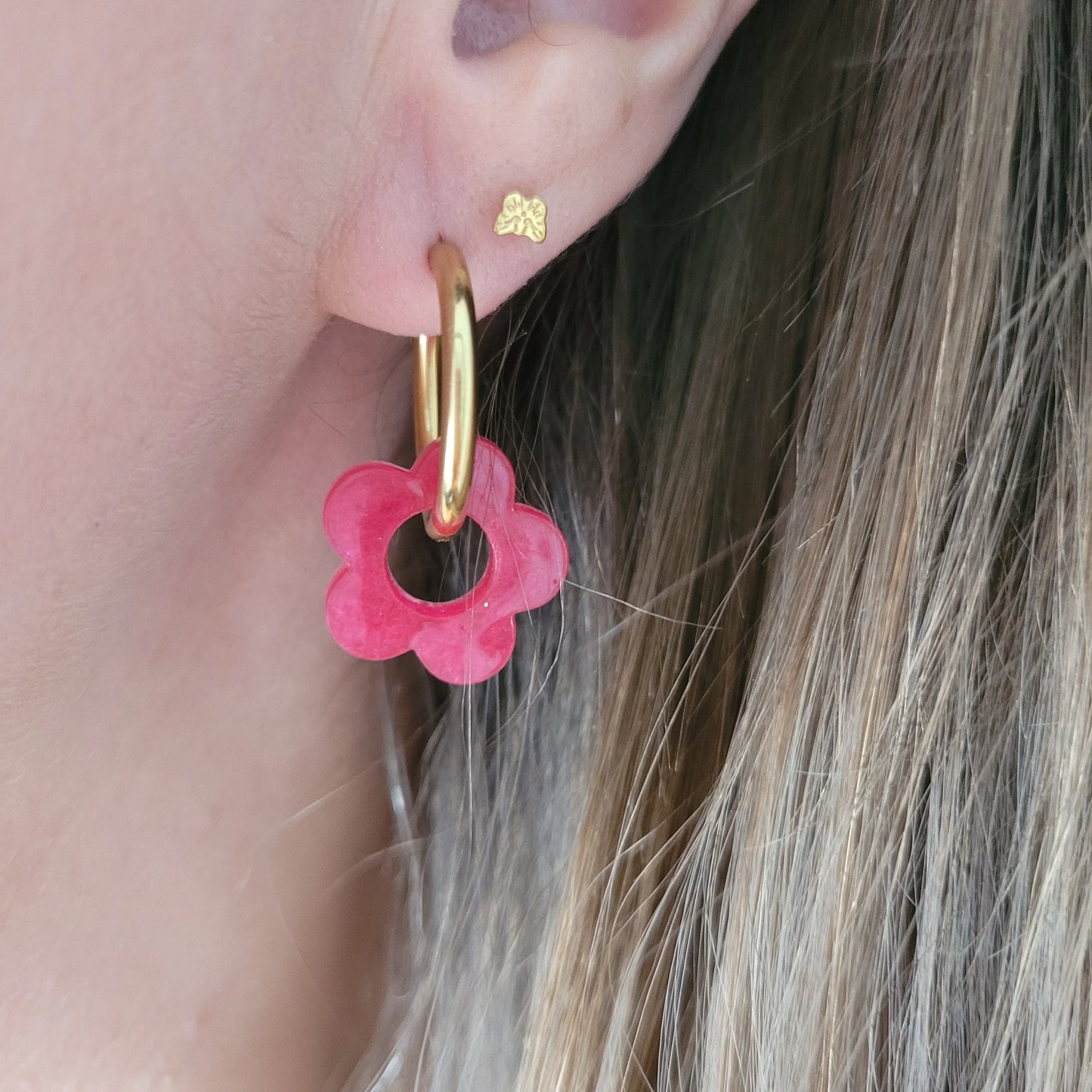 Boucles en résine | Fleurs Nacrées Rouge - L'Atelier de MyMy