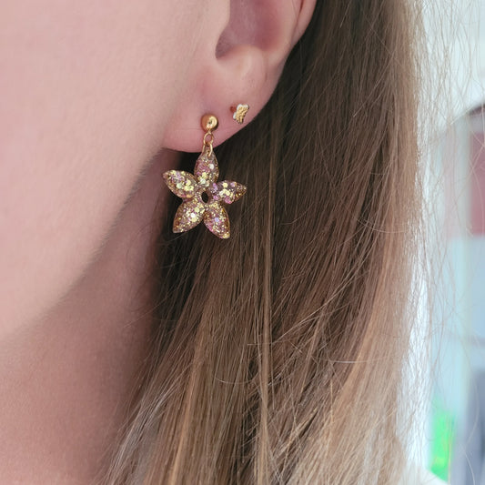 Boucles en résine | Fleurs de Jasmin Rose et Or - L'Atelier de MyMy