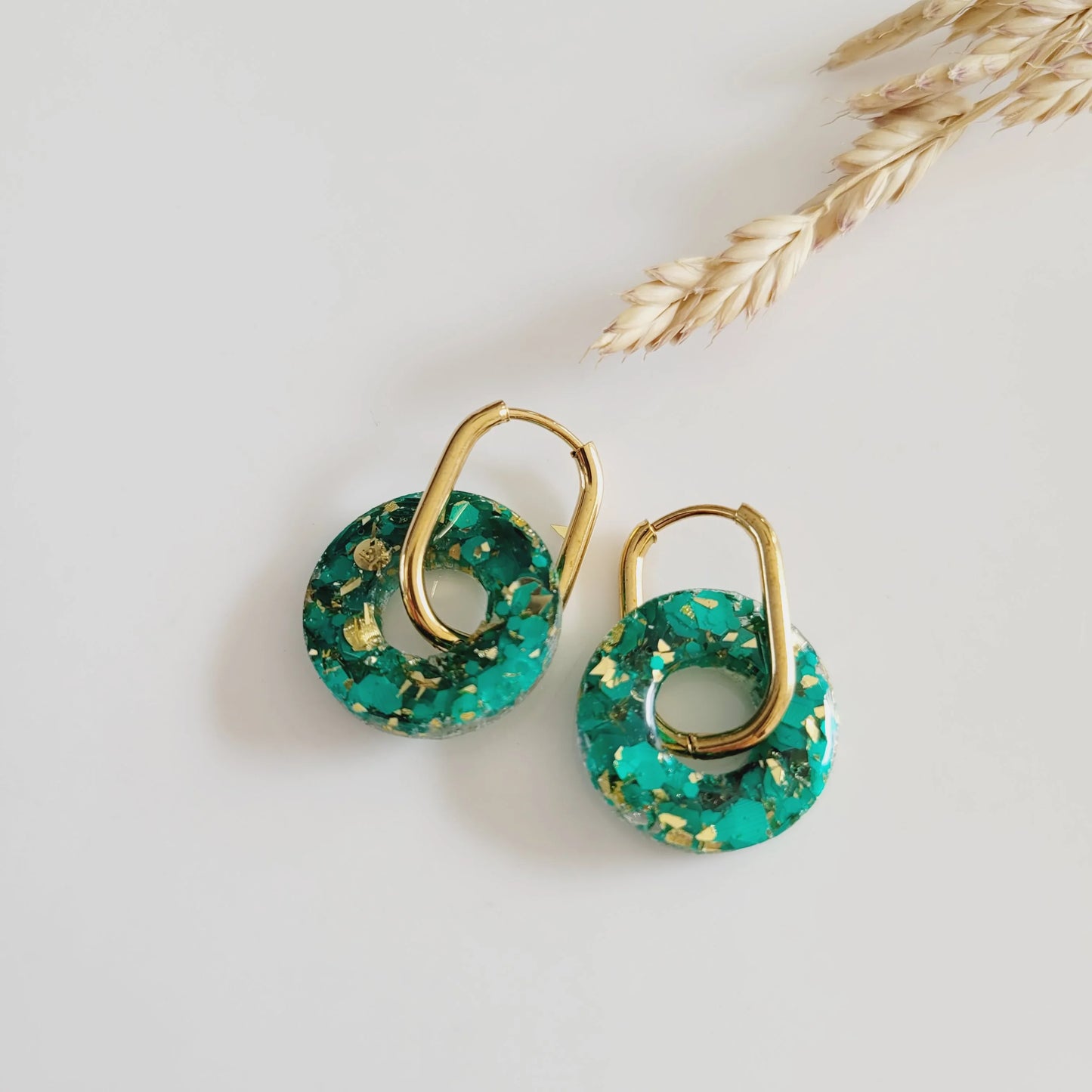 Boucles en résine | Donuts Vert et Or - L'Atelier de MyMy