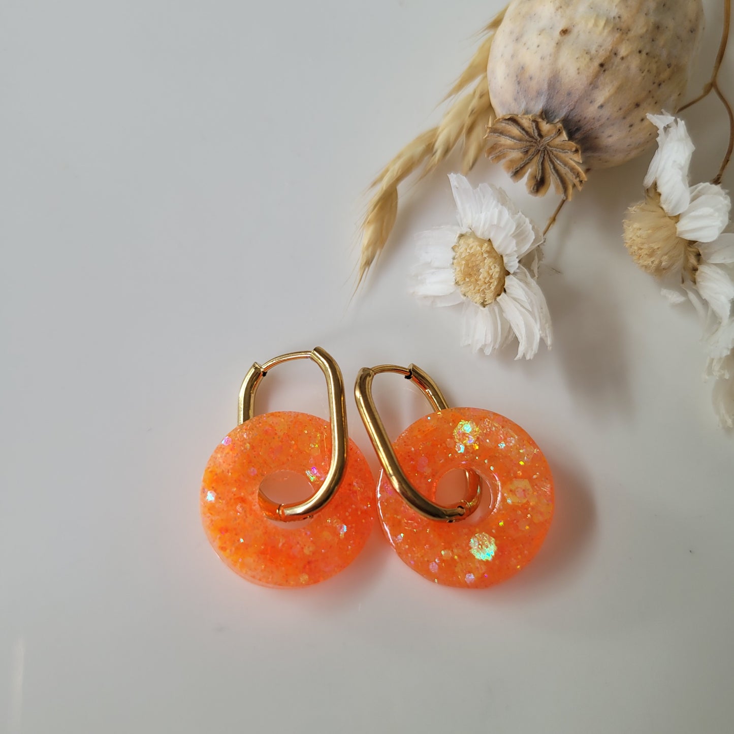 Boucles en résine | Donuts Orange Fluo