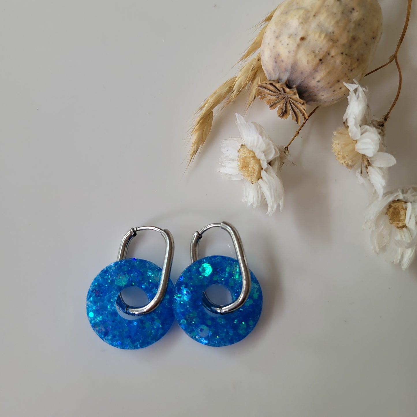 Boucles en résine | Donuts Bleu Fluo