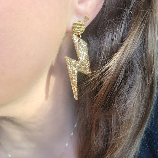 Boucles en résine | Éclairs Dorés - L'Atelier de MyMy