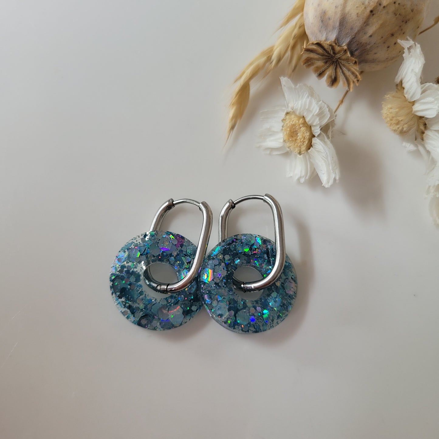 Boucles en résine | Donuts Bleu Duo