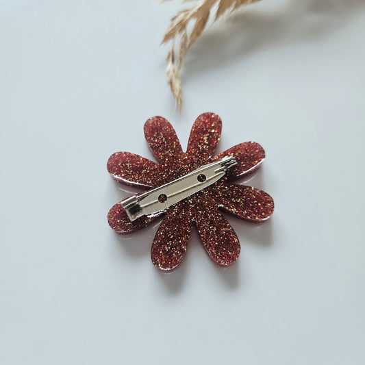 Broche en résine | Fleur Rouge et Or