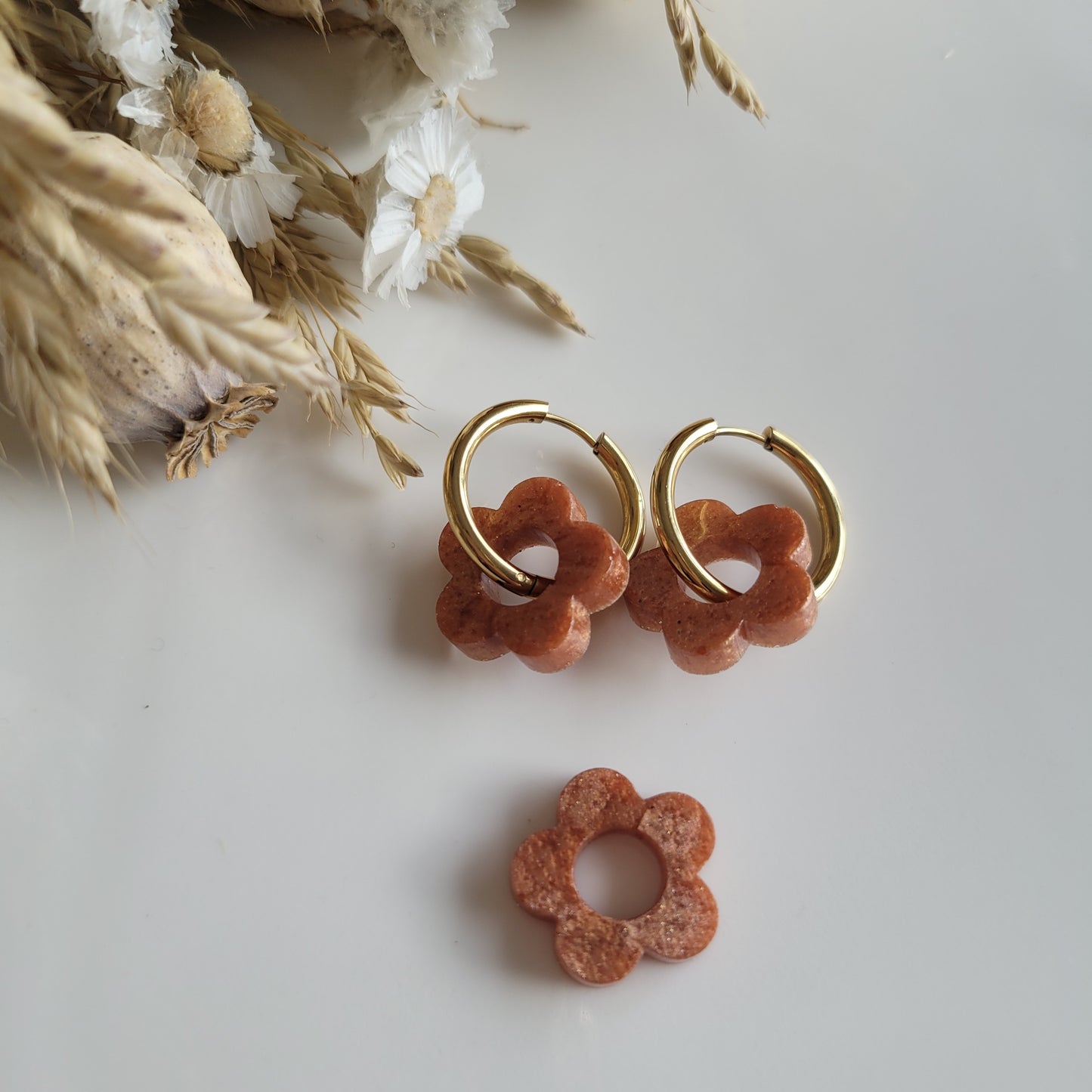 .Boucles en résine | Fleurs Nacrées Cuivré