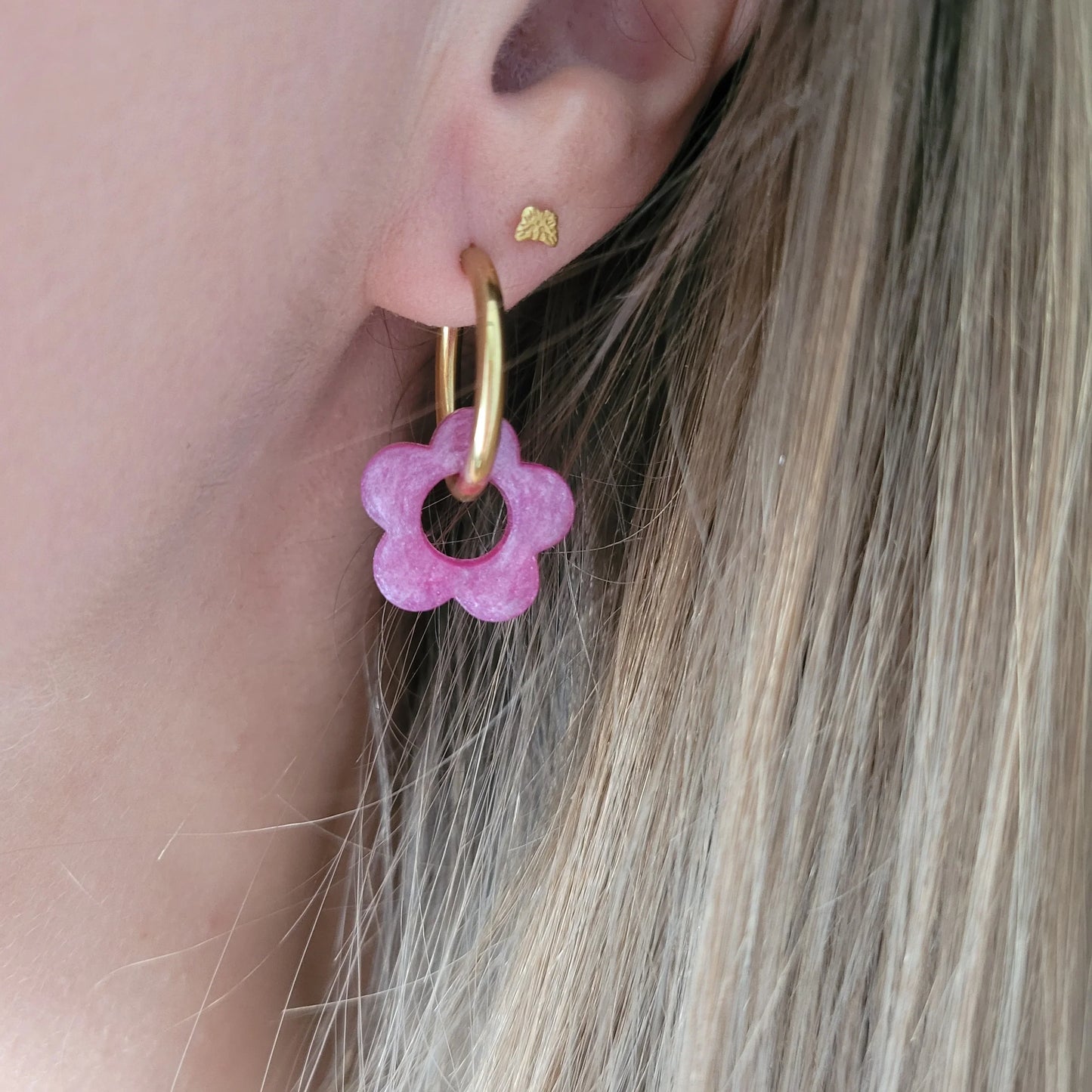 Boucles en résine | Fleurs Nacrées Rose - L'Atelier de MyMy
