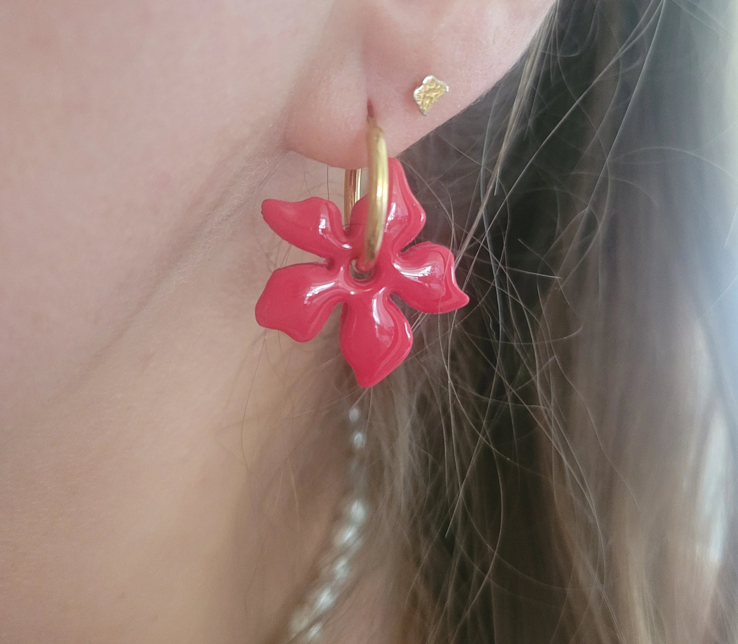 Boucles argile polymère | Fleurs de Tahiti Rouge - L'Atelier de MyMy