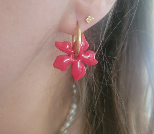 Boucles argile polymère | Fleurs de Tahiti Rouge - L'Atelier de MyMy