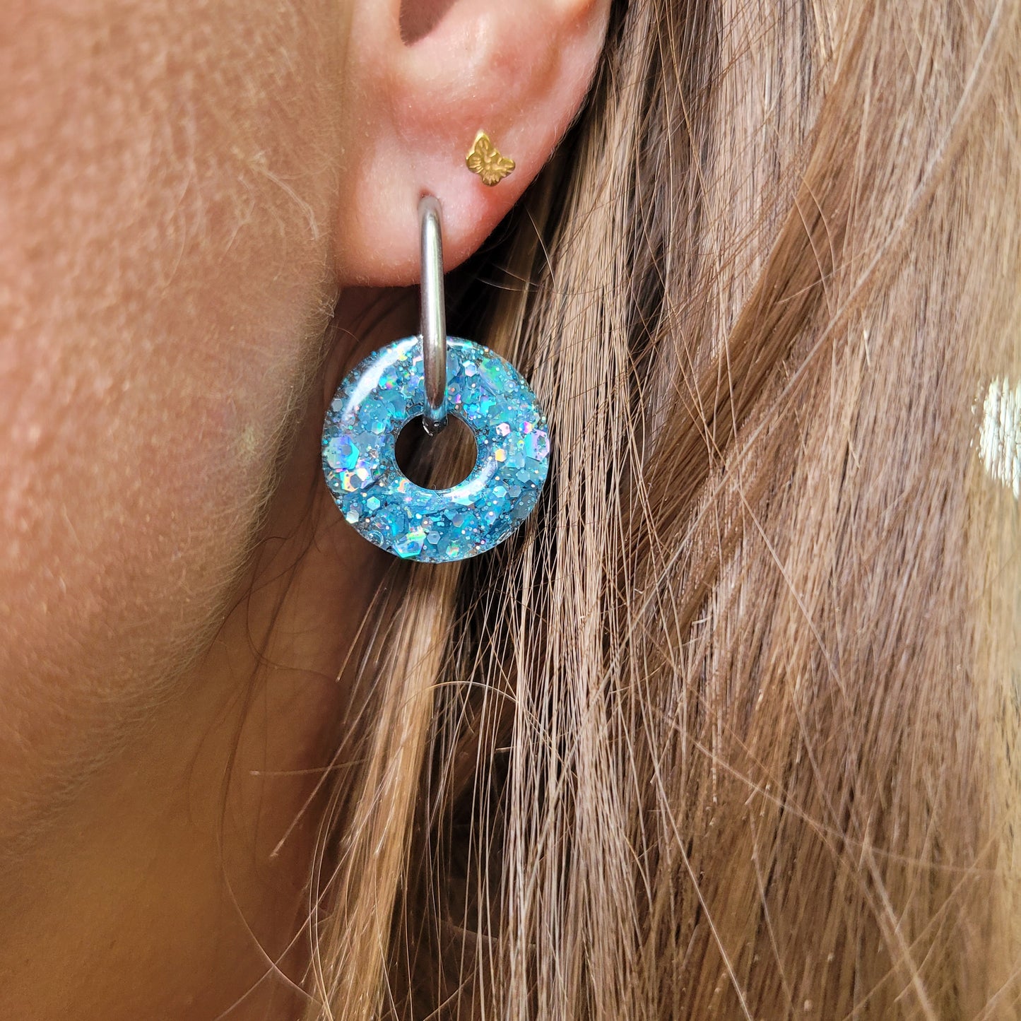 Boucles en résine | Donuts Bleu Duo
