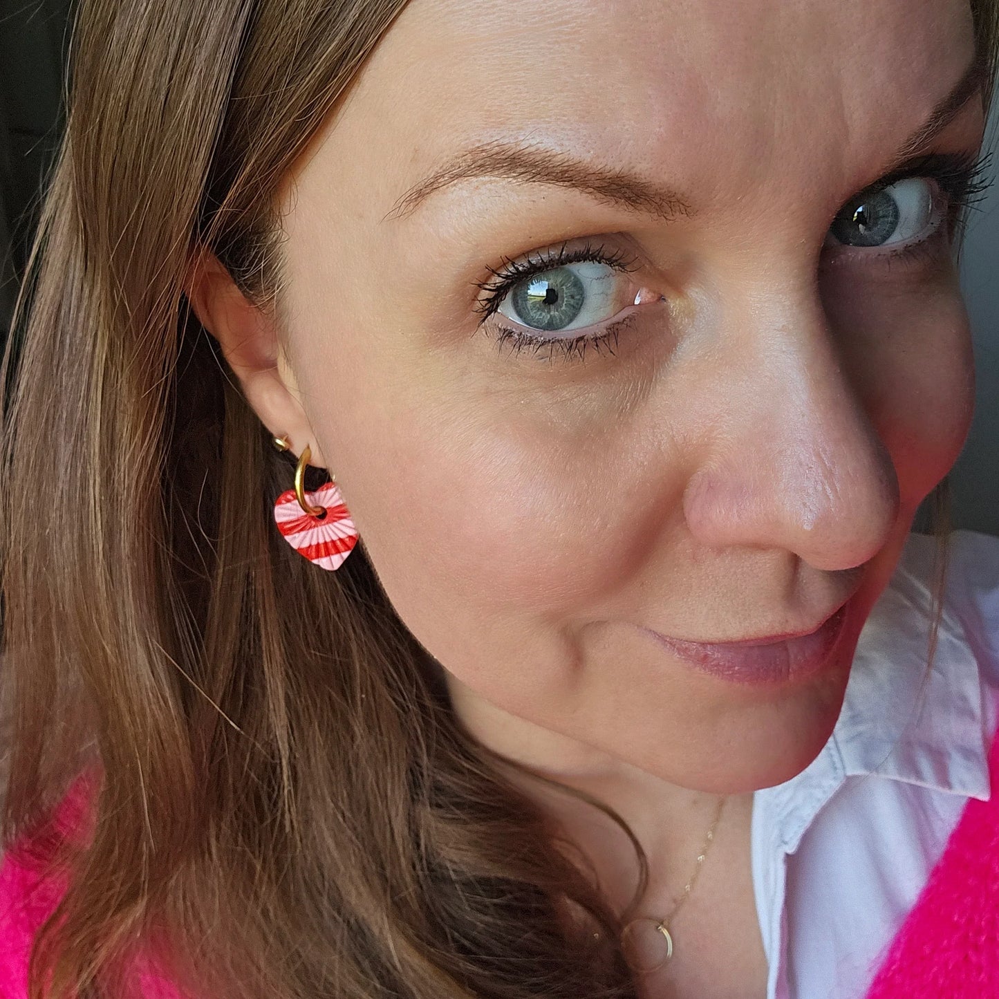 Boucles argile polymère | Cœur sculpté rouge et rose