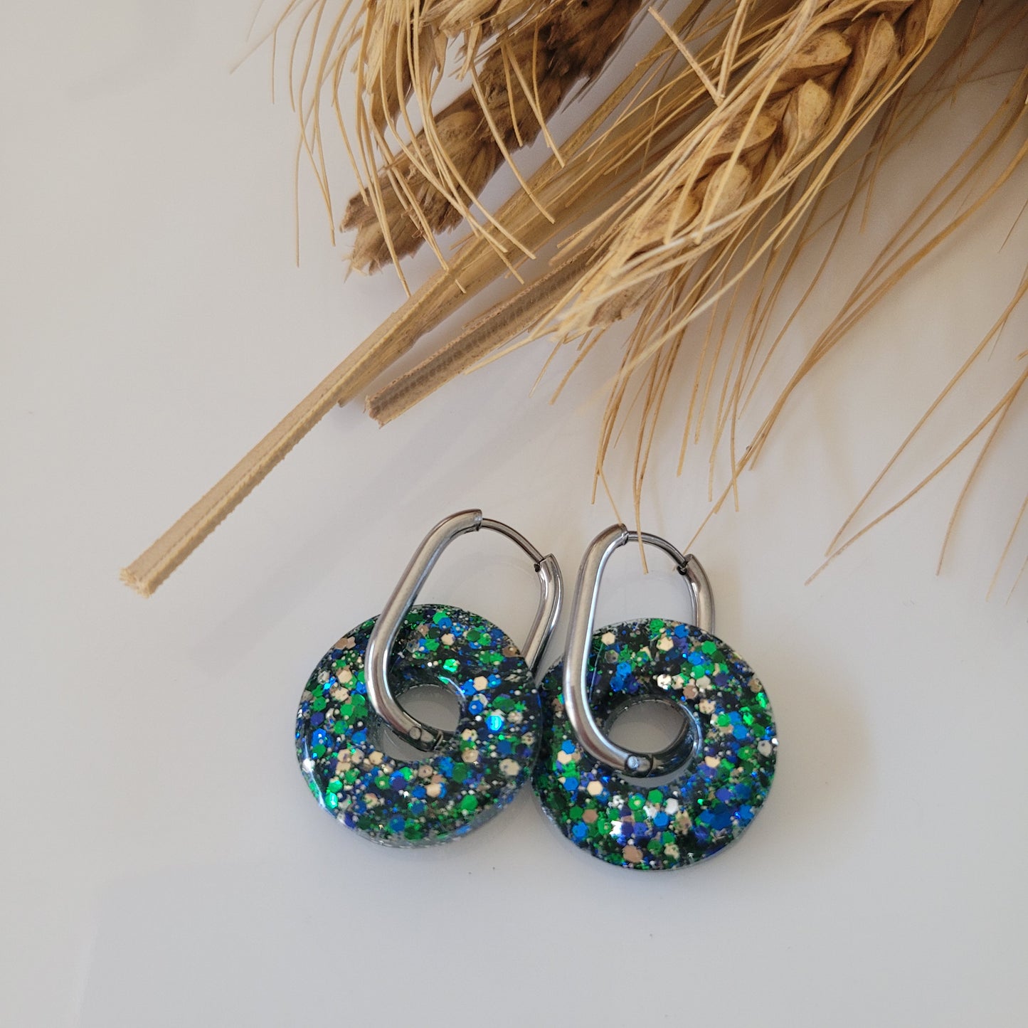 Boucles en résine | Donuts Vert & Bleu