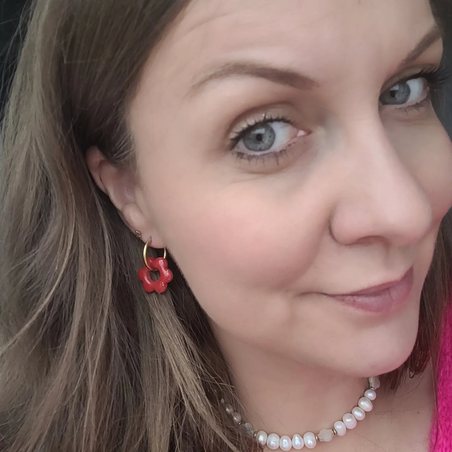 Boucles argile polymère | Pampilles Floréa Rouge - L'Atelier de MyMy