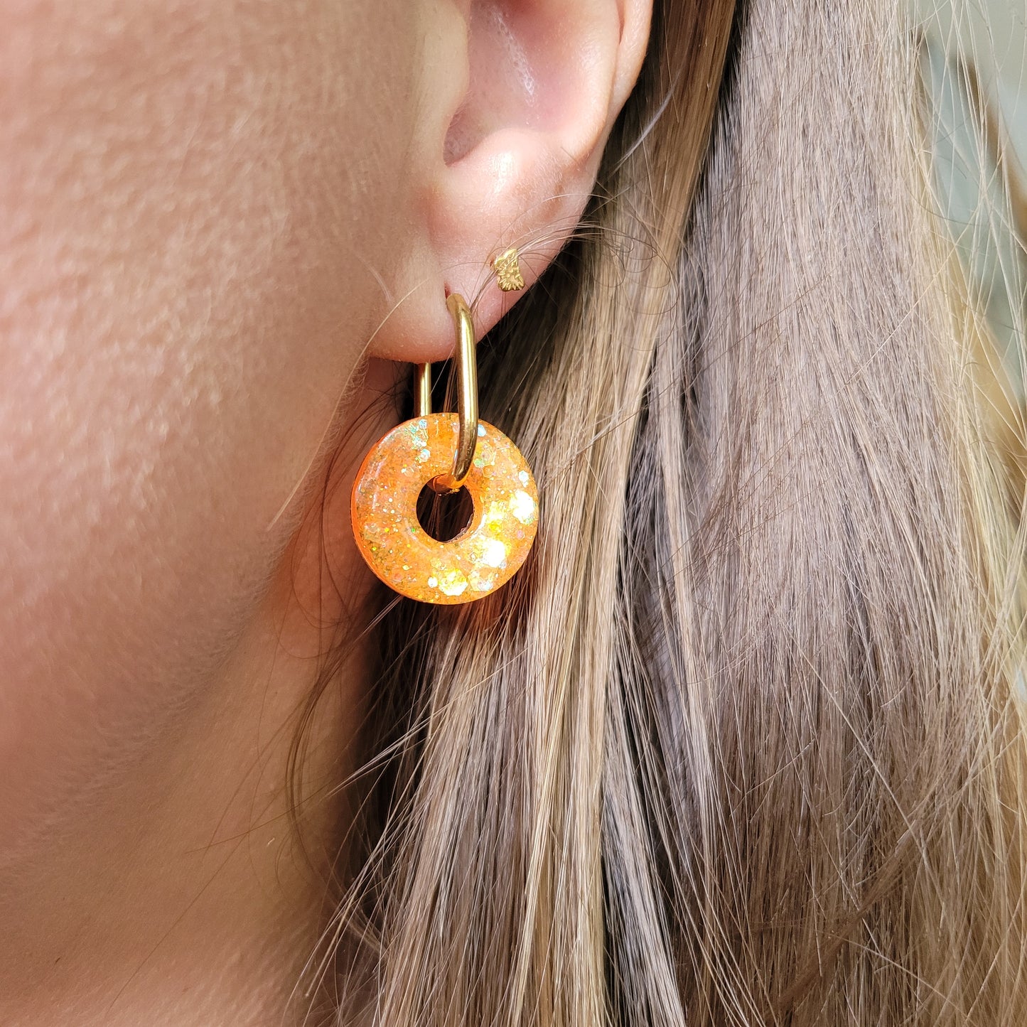Boucles en résine | Donuts Orange Fluo