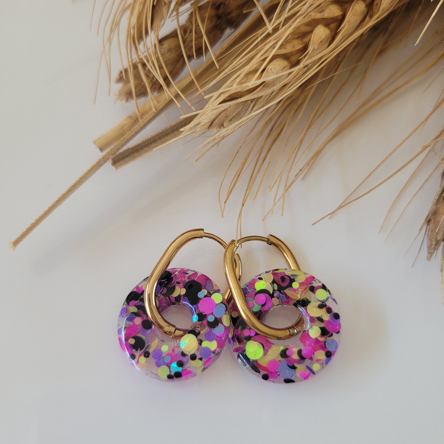 Boucles en résine | Donuts Multicolores
