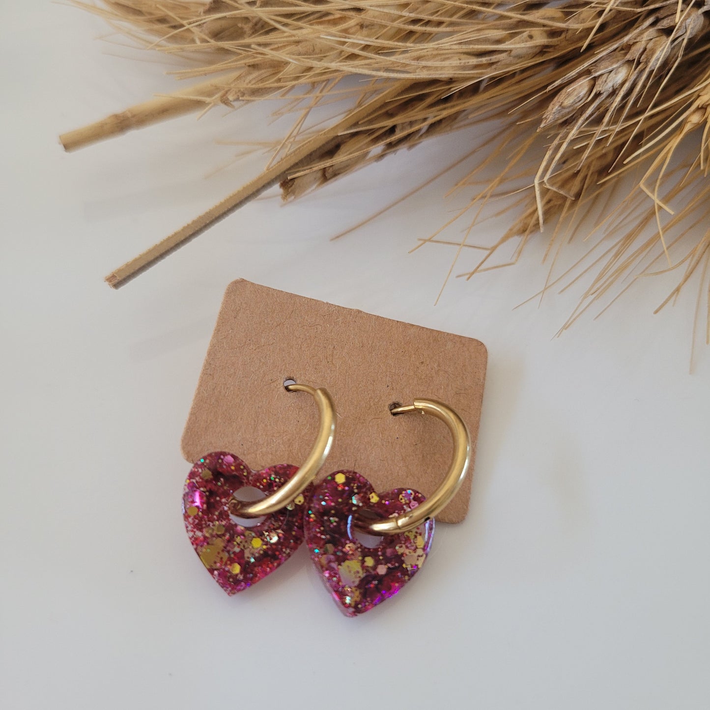 .Boucles en résine | Petit Coeur Rose