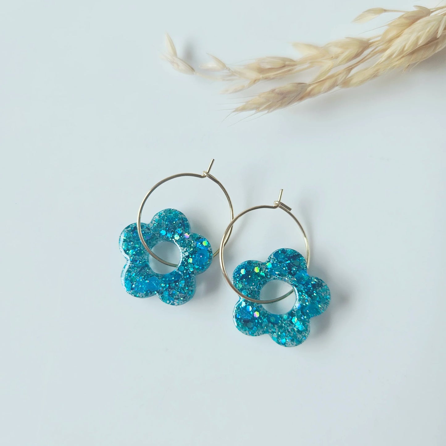 Boucles en résine ENFANT | Fleurs Turquoise