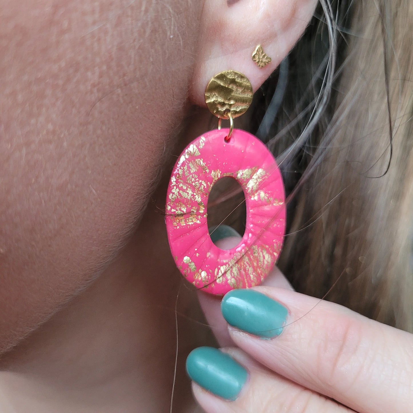 Boucles argile polymère | Ovale Rose & Or - L'Atelier de MyMy