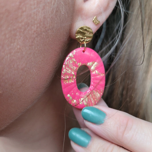 Boucles argile polymère | Ovale Rose & Or - L'Atelier de MyMy