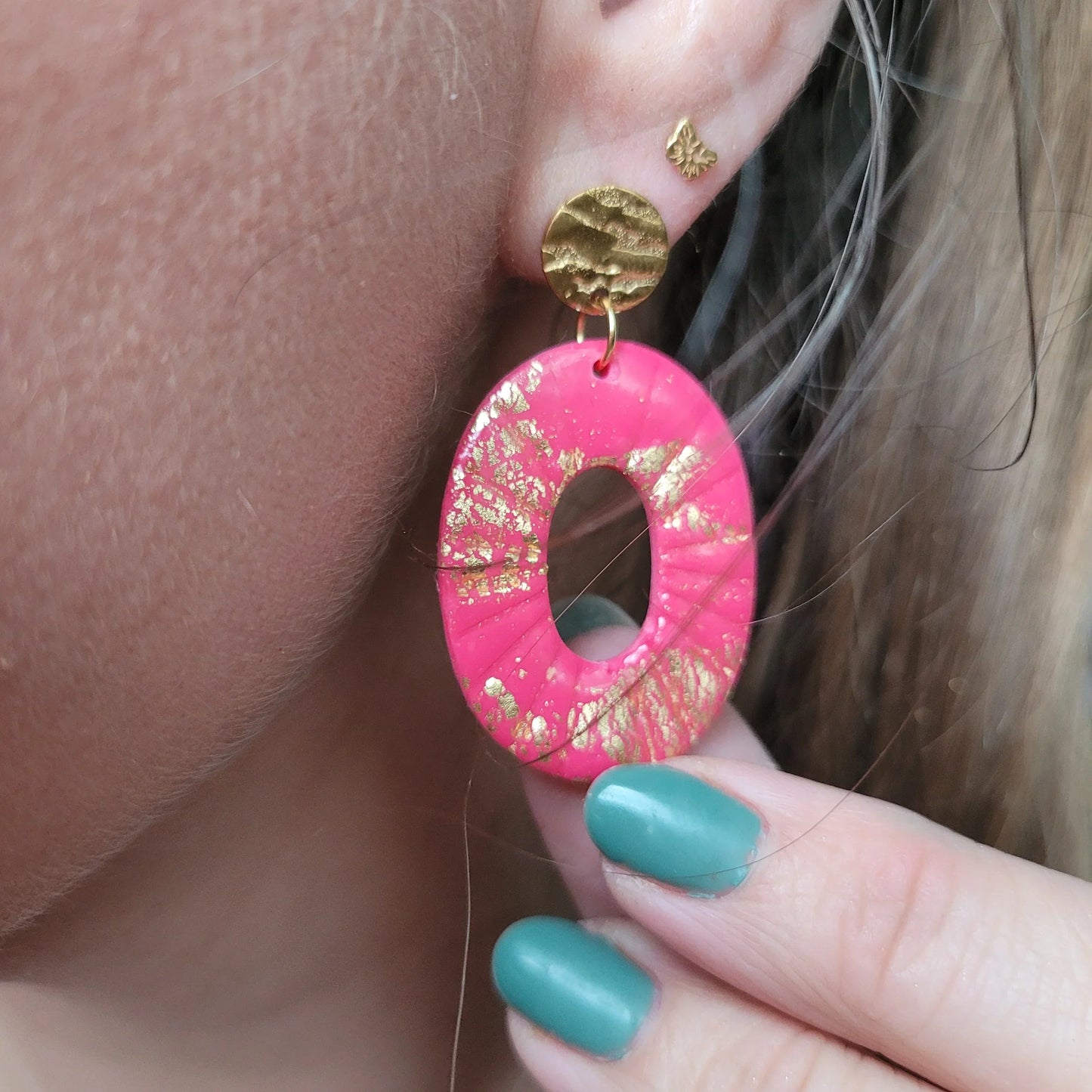 Boucles argile polymère | Ovale Rose & Or - L'Atelier de MyMy