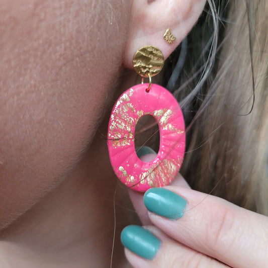 Boucles argile polymère | Ovale Rose & Or - L'Atelier de MyMy