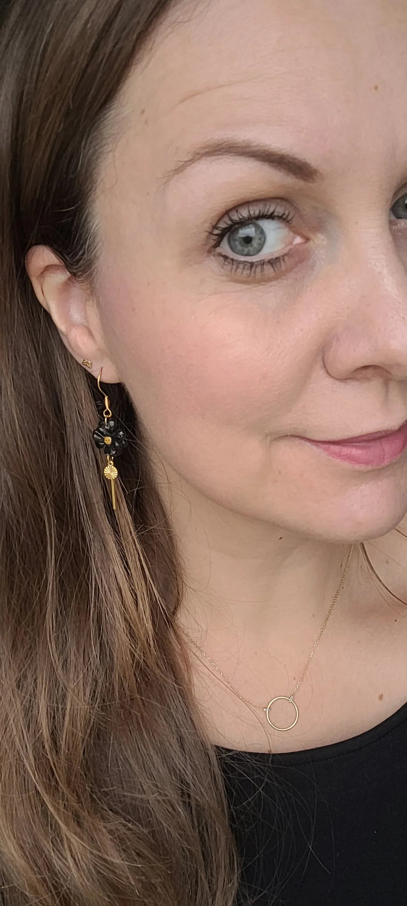 Boucles argile polymère | Flora Noir pailletée