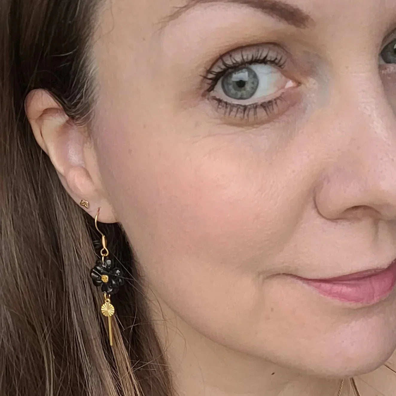 Boucles argile polymère | Flora Noir pailletée