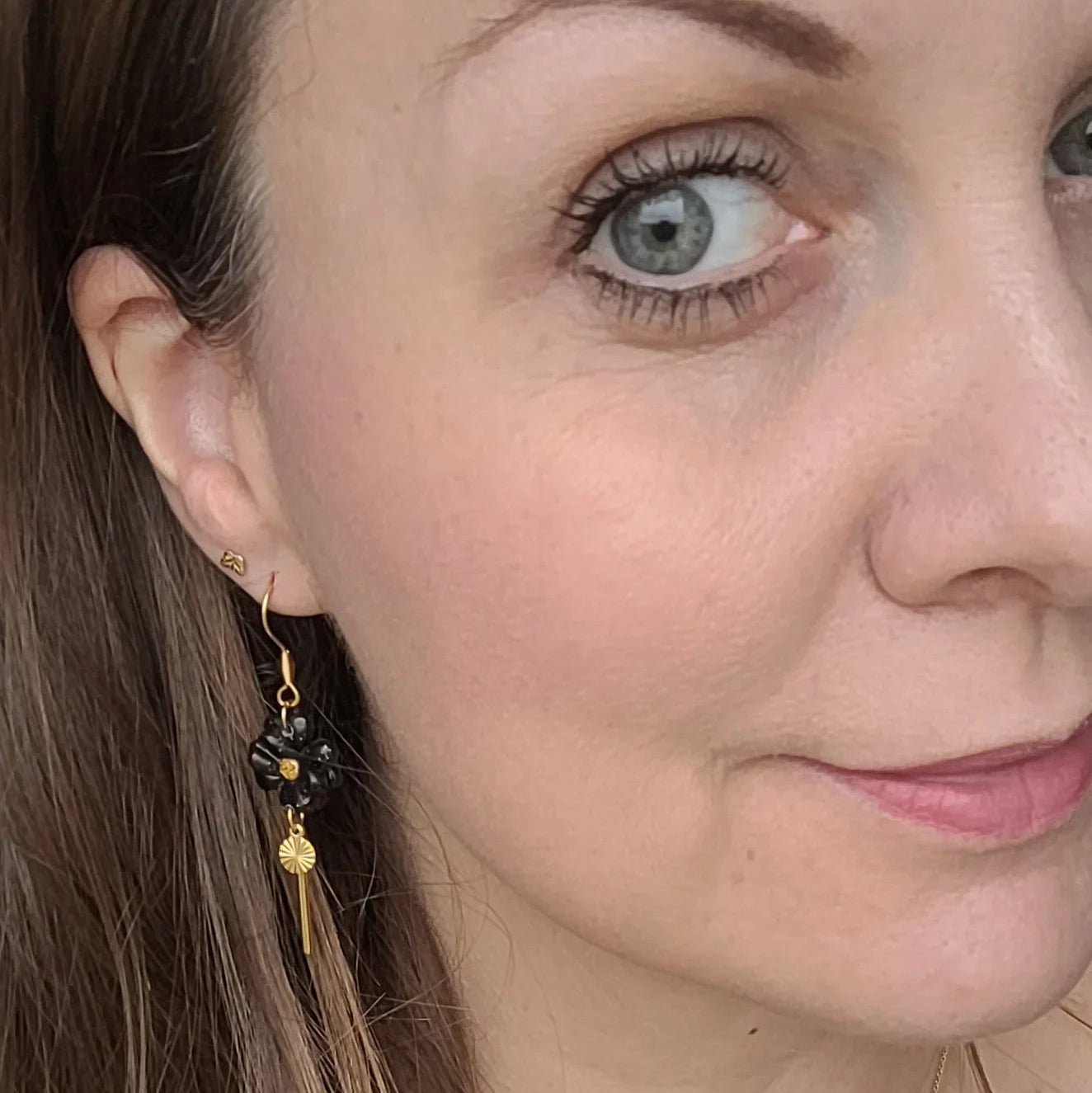 Boucles argile polymère | Flora Noir pailletée